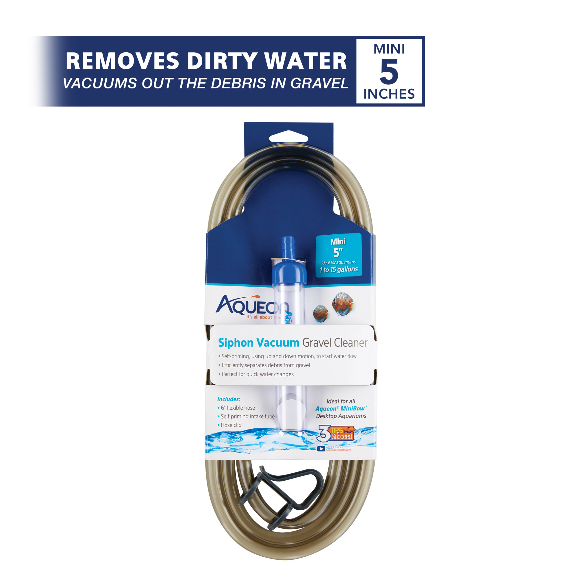 Aqueon Siphon Vacuum Aquarium Gravel Cleaner, Mini, 5"