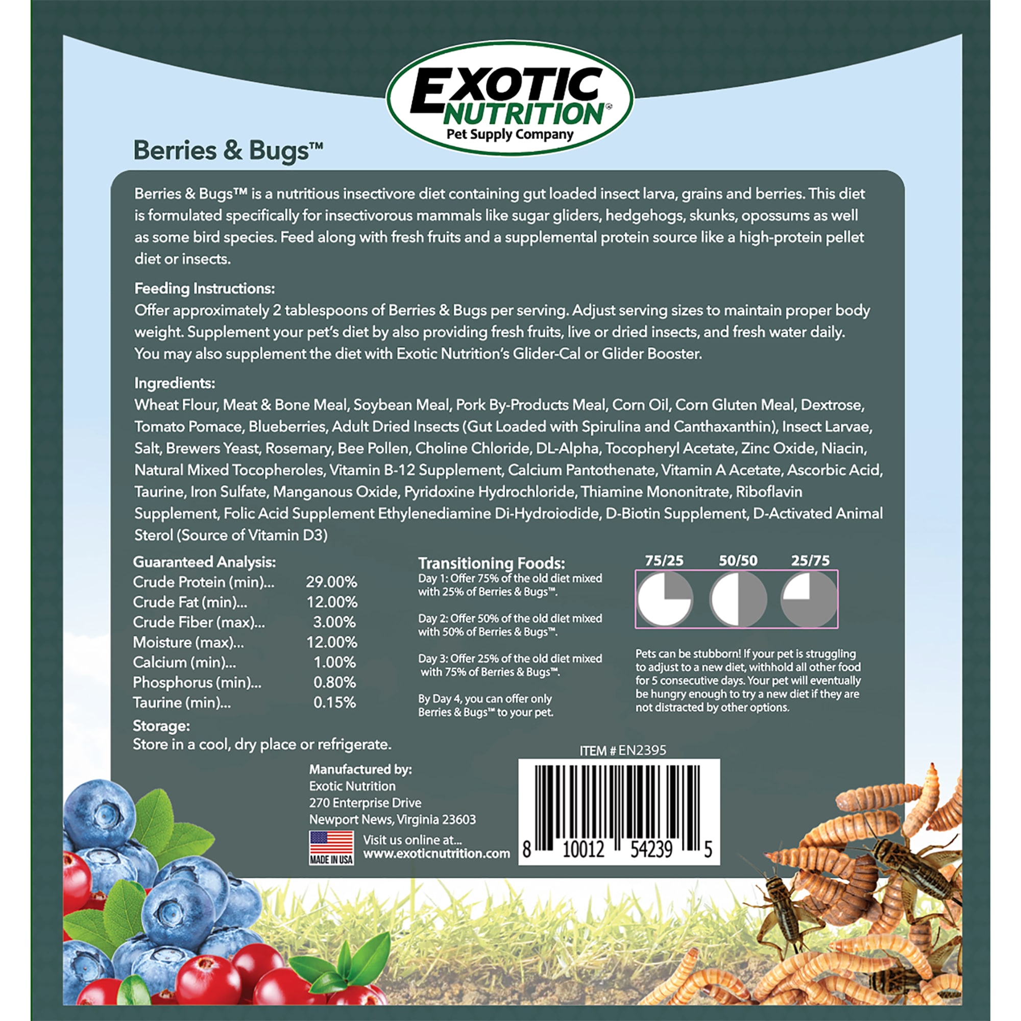 Exotic Nutrition Berries & Bugs Small Pet Food, 1.5 lbs.