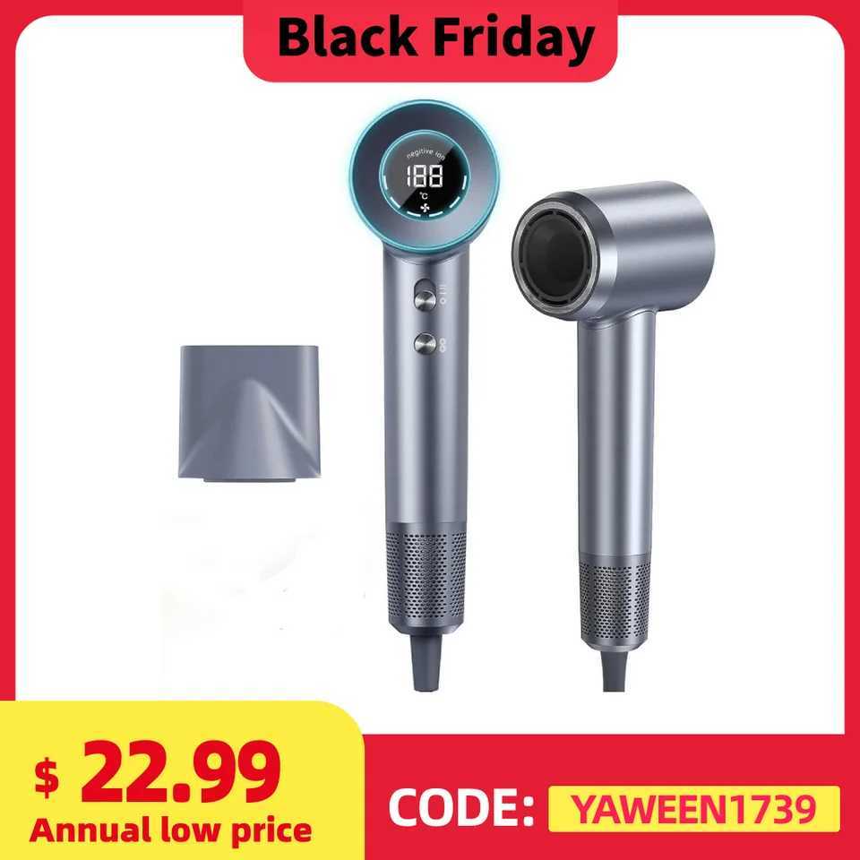 YAWEEN Negative Ion 110000RPM High Speed Hair Dryer Professional Hair Dryer Low Noise LED Light Temperature Display Fast Drying W241125