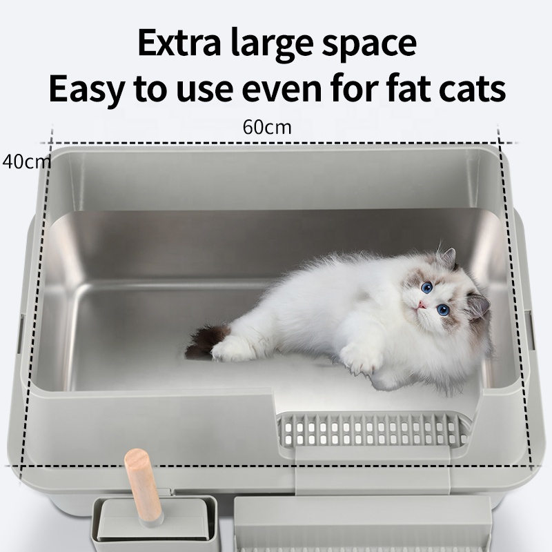 Oversized Stainless Steel Cat Litter Box Anti-Splash Easy Clean Non-Stick Bottom Maine Puppet-Deodorant Cat Toilet Plastic