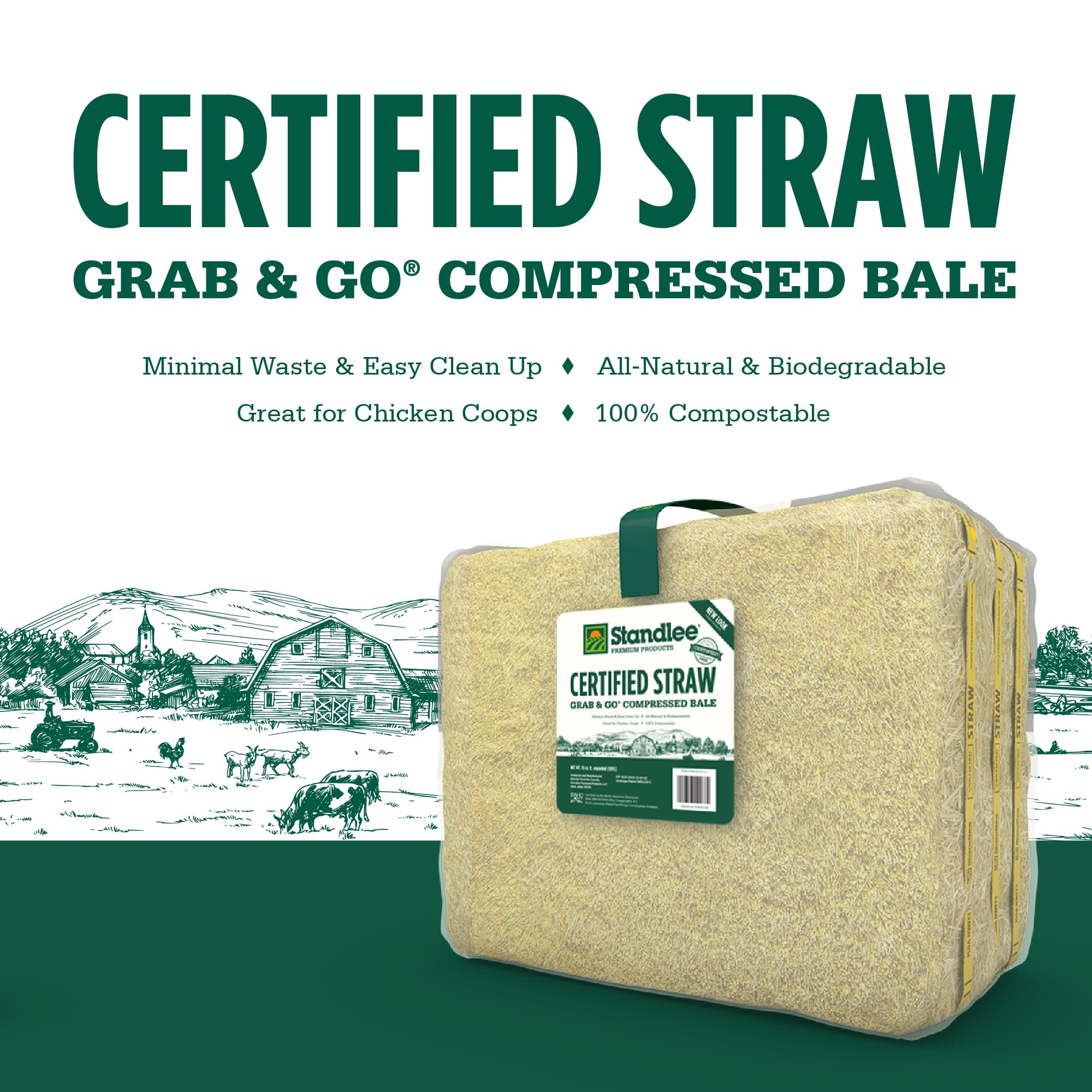 Standlee Premium Products Certified Straw Grab & Go Compressed Bale, 50 lbs.