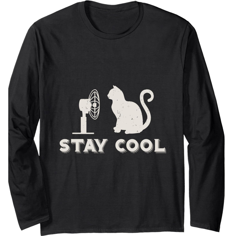 Long Sleeve Shirts for Men sweatshirt Cat Meme "Stay Cool" Funny Cat Design Long Sleeve Streetwear Casual tops clothes