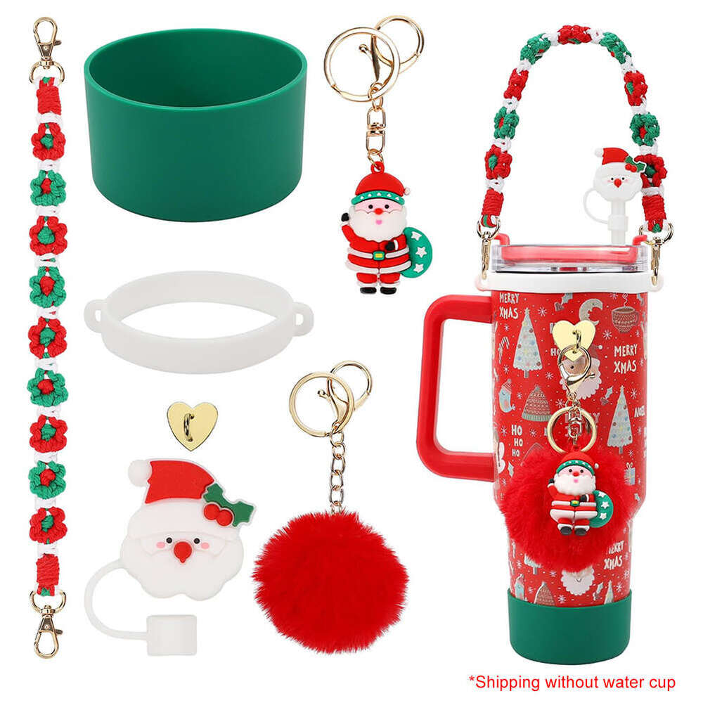 7Pcs/Set Christmas Siliocne Cup Sleeve Straw Lid Handle Strap Mini Hook for Stanley 40oz Tumbler Accessories Set