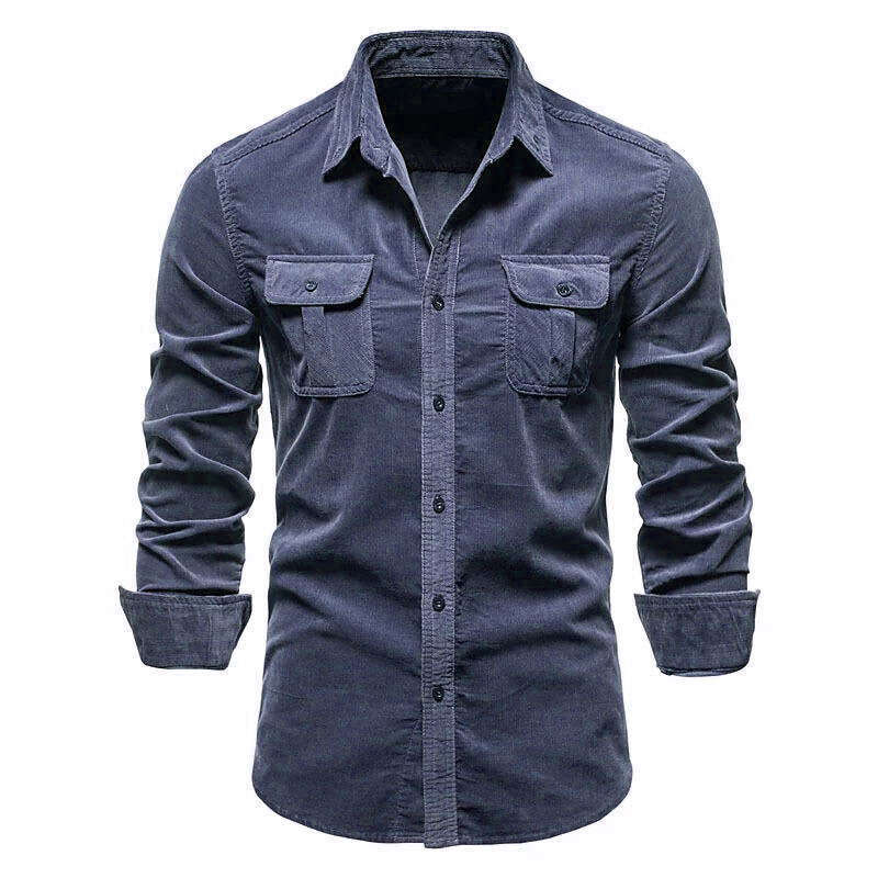 Men's Autumn Cotton Basic Japanese Corduroy Business Slim Fit Casual Shirt New Long Sleeved Set B3
