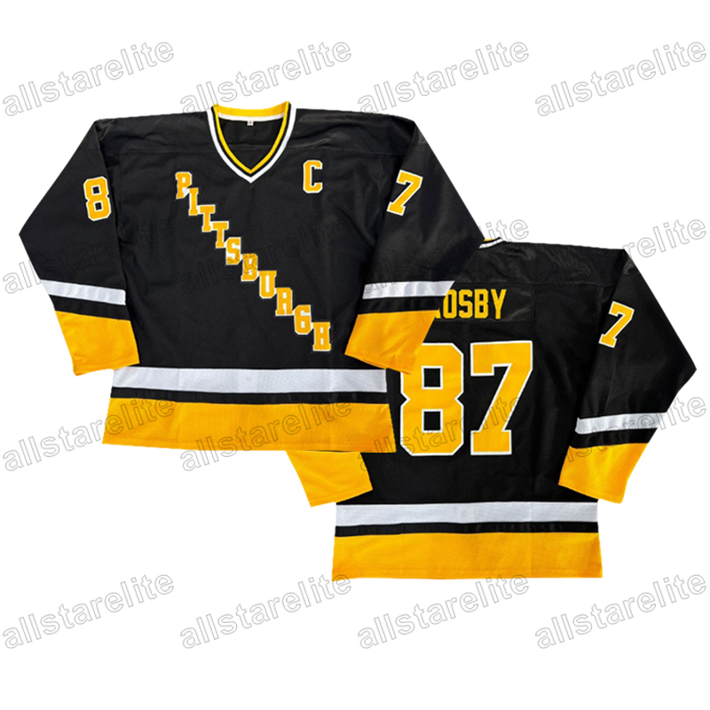 Stitch #87 Crosby Black Embroidered Ice Hockey Jersey - V-Neck 66 LEMIEUX Embroidered Alphabets, 100% Polyester, Slight Stretch, Four Seasons, Casual 