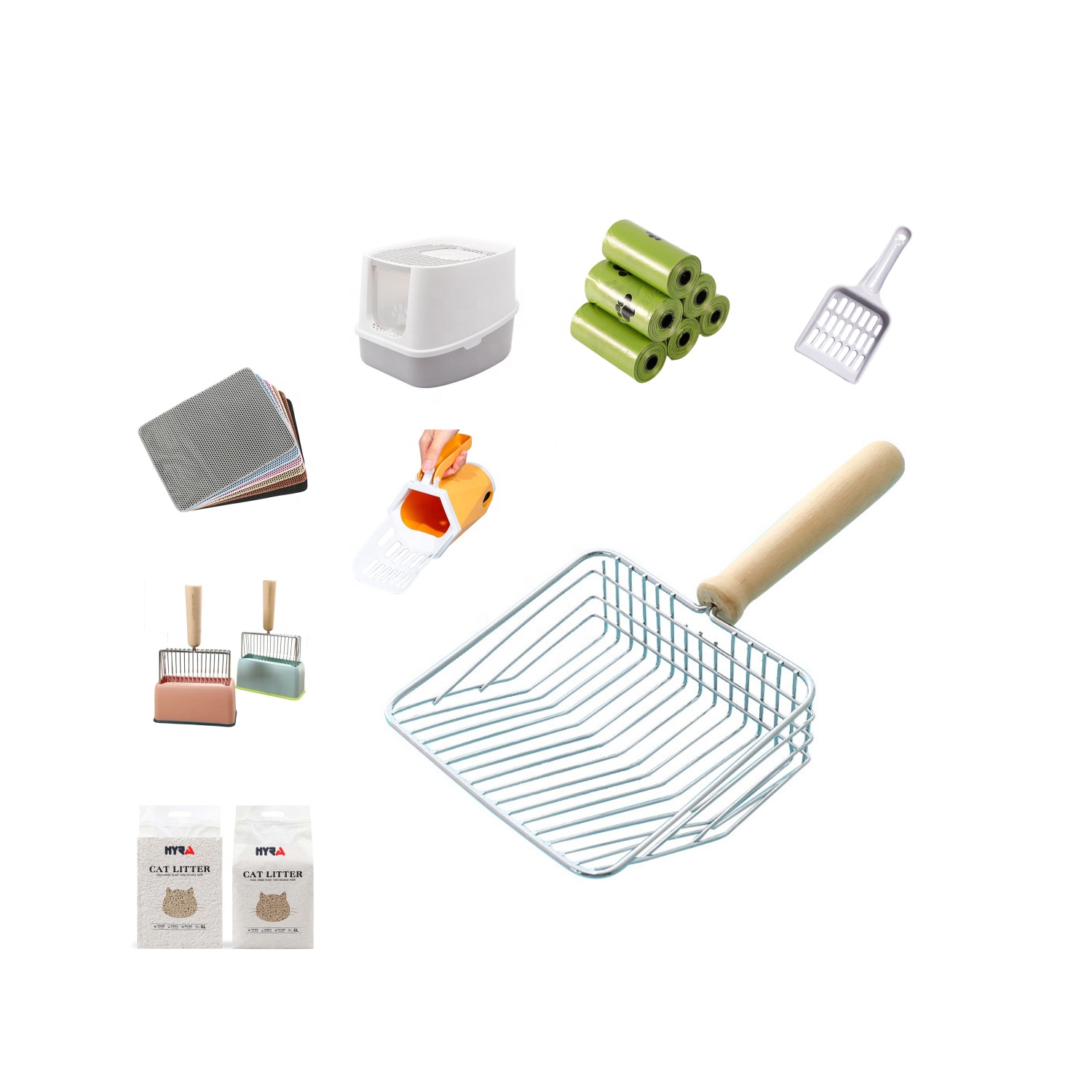 Hyra Good quality Metal Cat Litter Scoop Fast Sifting Kitty Poop Scooper Caddy Optional Stand Cat Litter Shovel