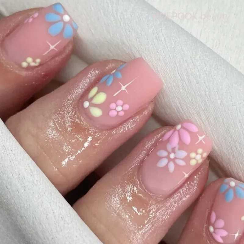 24 pieces of short French fake nail art seamless detachable wearable press complete set with nail accessories and toolsW241125