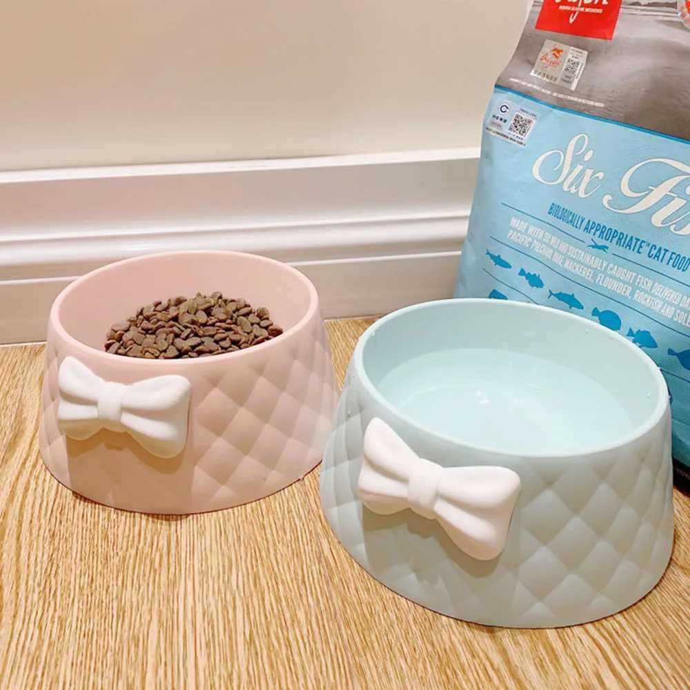 Pet Dog Food Bowls Lovely Bowknot Puppy Feeder Dish Bowl Diamond Pattern Bow Cat Bowl for Water Sweet Princess Pet Feeding BowlsXJ241125