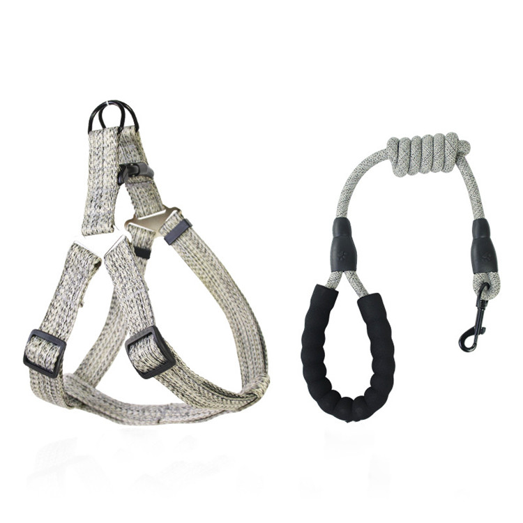 Waterproof Soft 2 In 1 Flax Webbing Leashes Set Reflective Pet Leashes Rope Leash Collar Harness Set