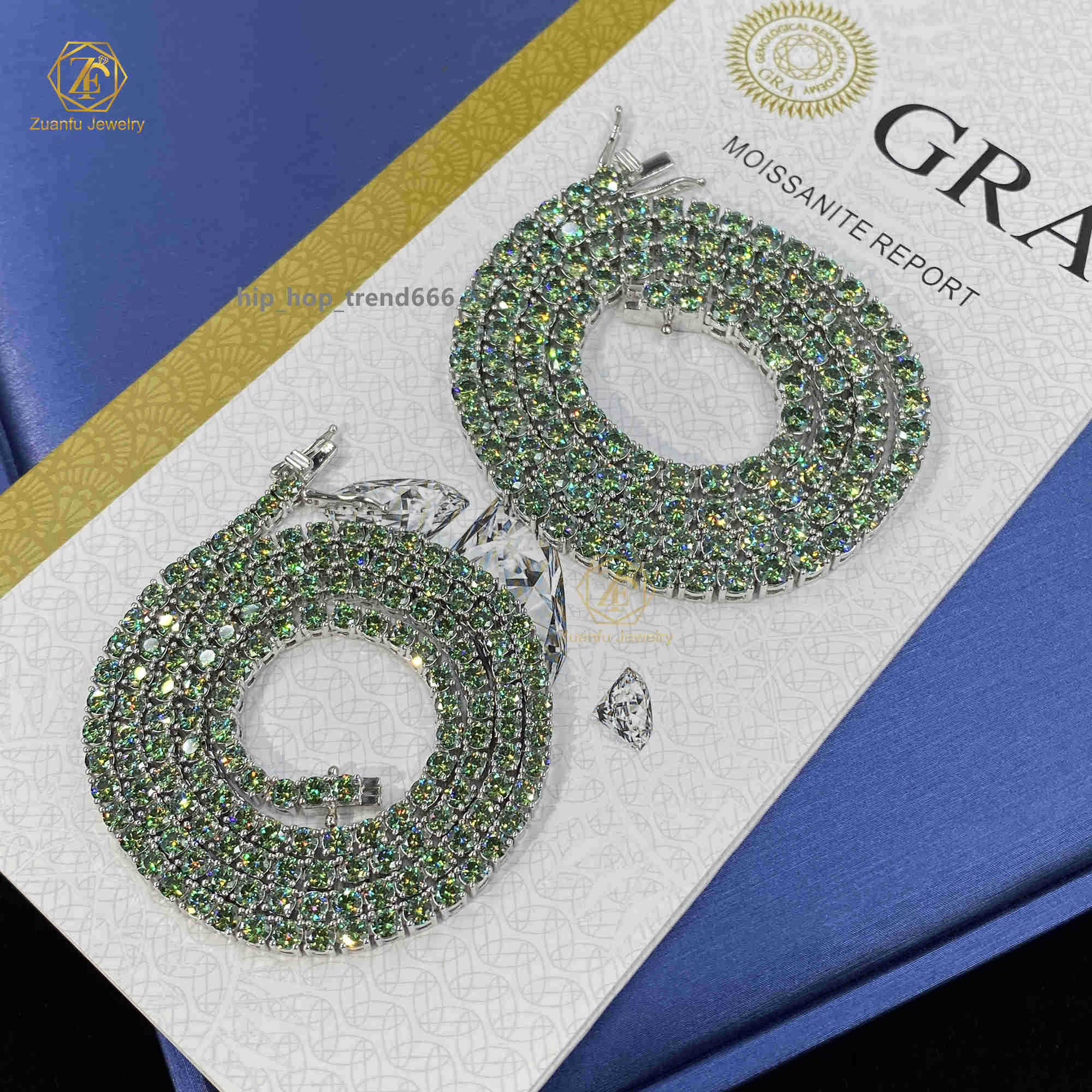 colored moissanite chain Wholesale 3mm 6.5mm Moissanite Blue Green Diamond Tennis Necklace for lady girl gift