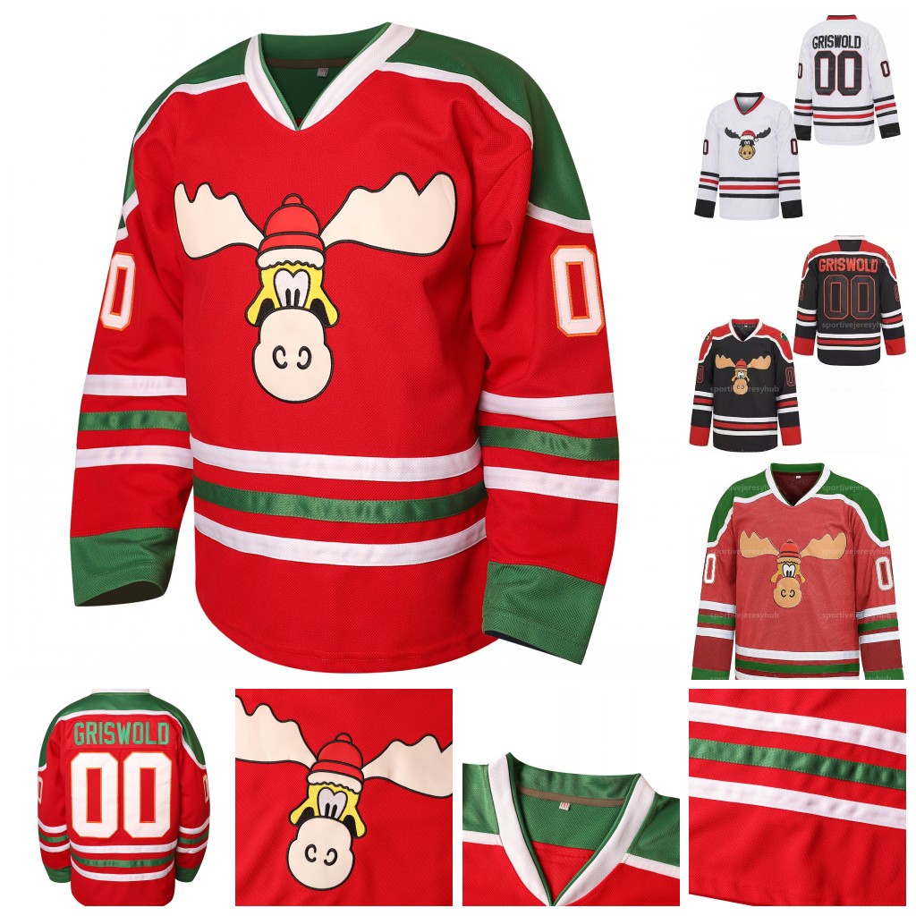 #00 GRISWOLD Men's Christmas Vacation Ice Hockey Jerseys White Red Black Stitched Name And Number Jeresy S-3XL