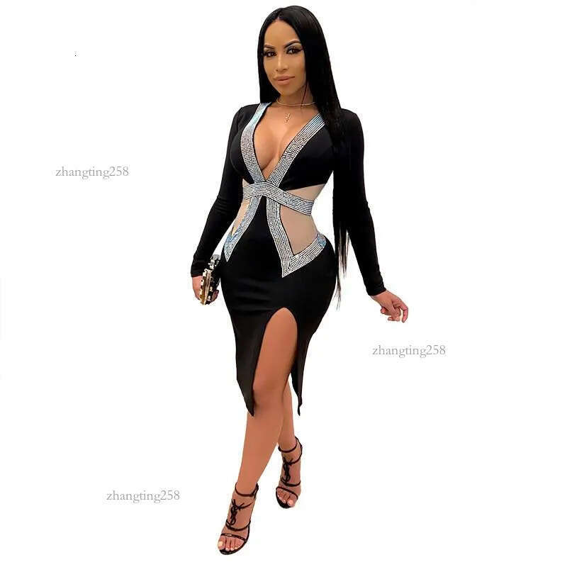 Dress For Woman Plus Size Party Elegant V Neck Mesh Waist Bodycon Prom Sexy Evening Maxi Dresses Birthday Wholesale Drop Casual