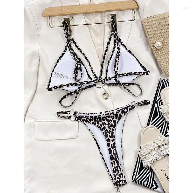 Womens Swimwear Sexy Leopard Print Swimsuit For Women Triangle Split Backless High Waist Slimming Beach Vacation Bikini