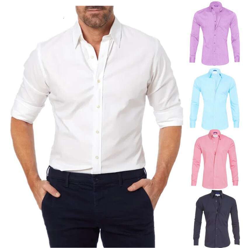 Men's Zipper Shirt With Hidden Fake Buttons Made Of Oxford Elastic Cotton B2