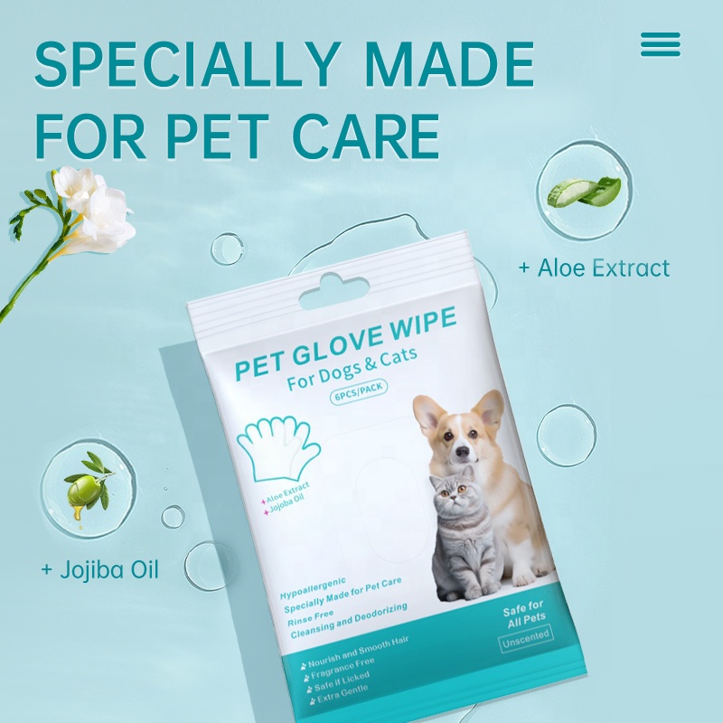Disposable Hypoallergenic Pet Cleaning Gloves Wet Wipe Safe Pet Dog Bathing Grooming Wet Gloves