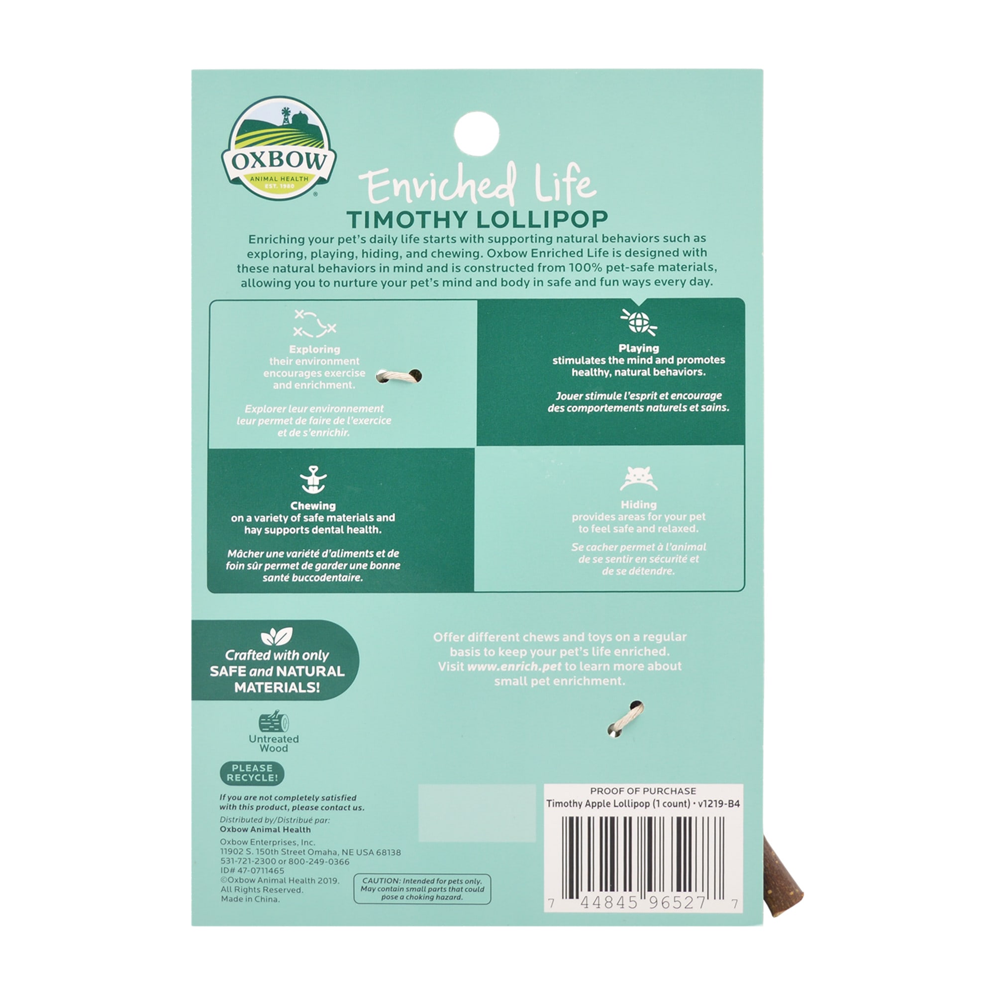 Oxbow Enriched Life Timothy Lollipop Apple for Rabbit, 0.06 lbs.