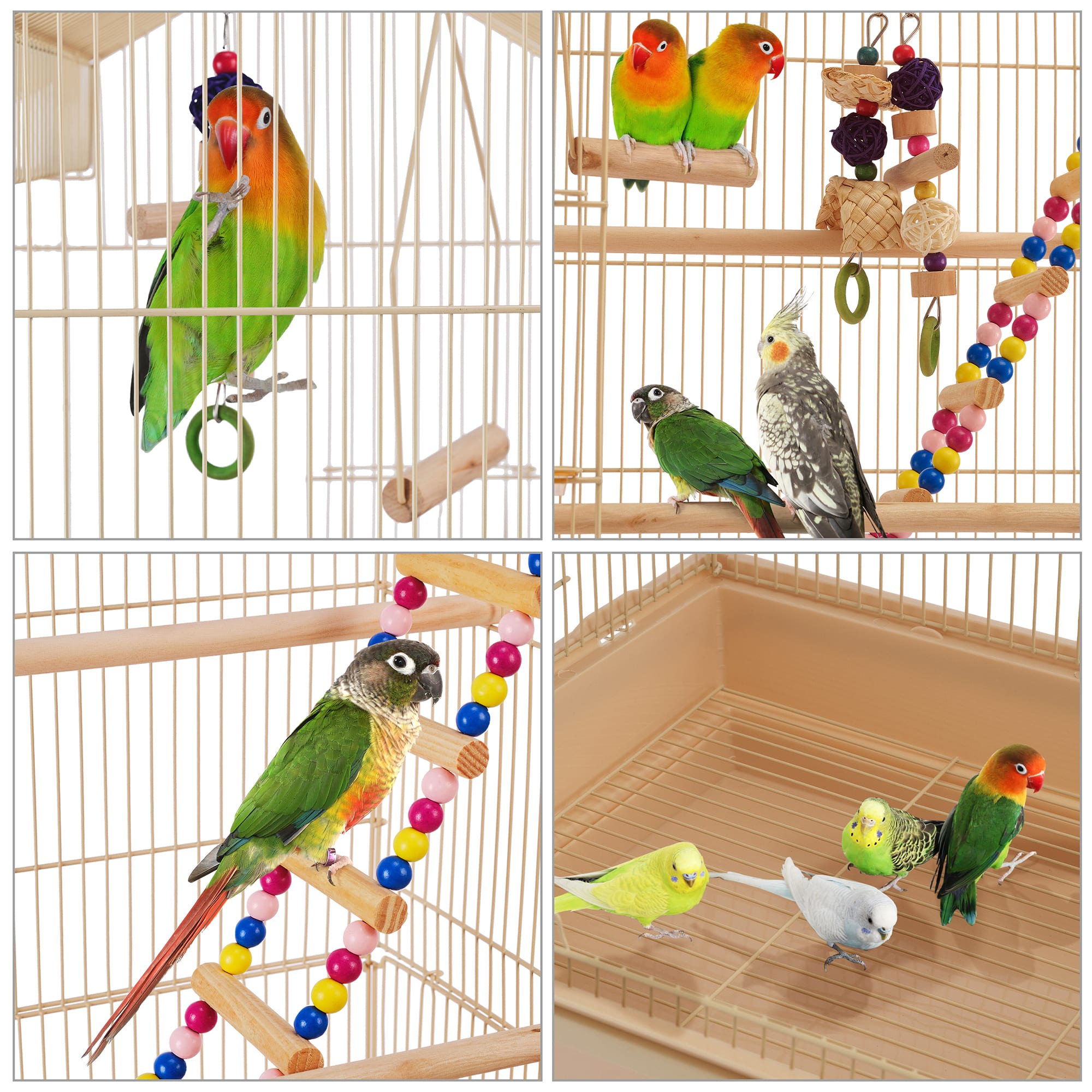 Topeakmart Almond Metal Bird Cage with Swing Ladder, 39" H