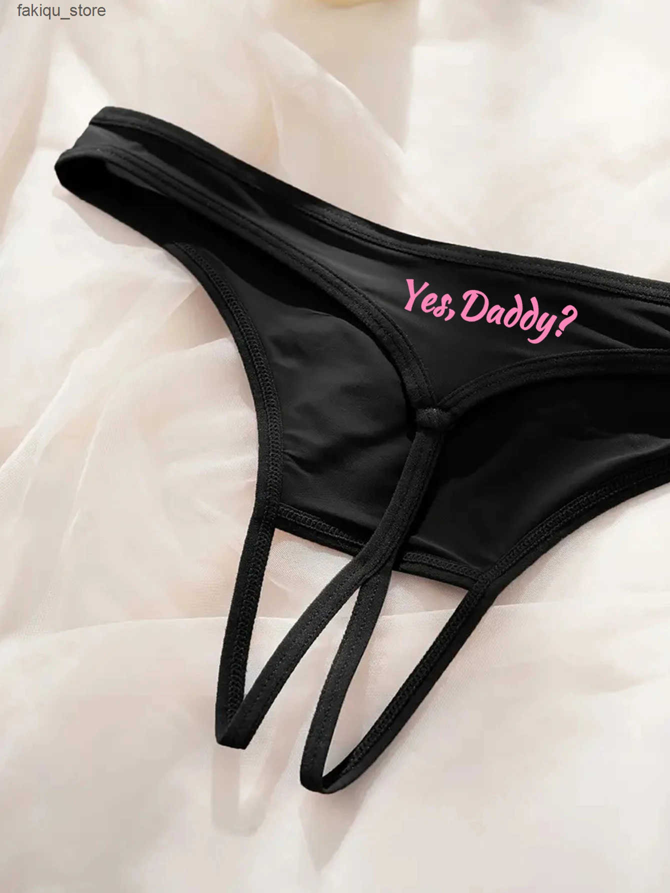 Briefs Panties Womens Panties Crotch Opening Sexy Thong with Yes Daddy Prints Underwear Erotic Crotchless Female Intimates Lingerie L240910