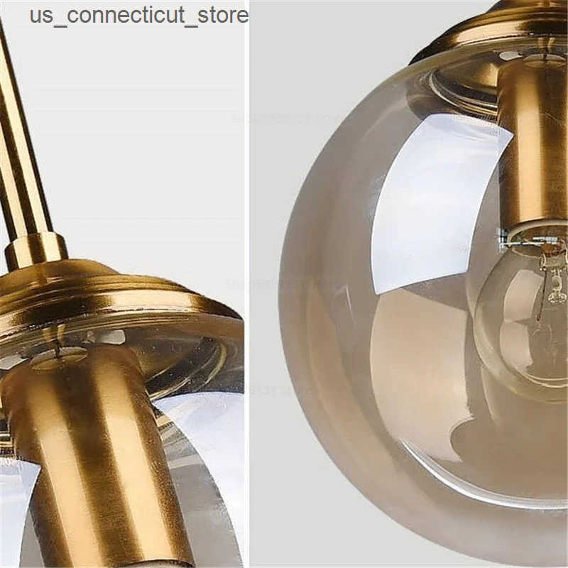 Pendant Lamps Nordic Modern Gray Glass Ball Island Pendant Lights Vintage Mirror Beside Bedroom Lamp Living Room Decor for Home Light Fixtures L240910
