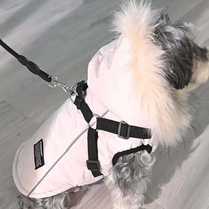 Pet Dog Hooded Jacket With Harness Winter Warm Dog Clothes Waterproof for Small Medium Dogs Coat Chihuahua French Bulldog OutfitXJ241125