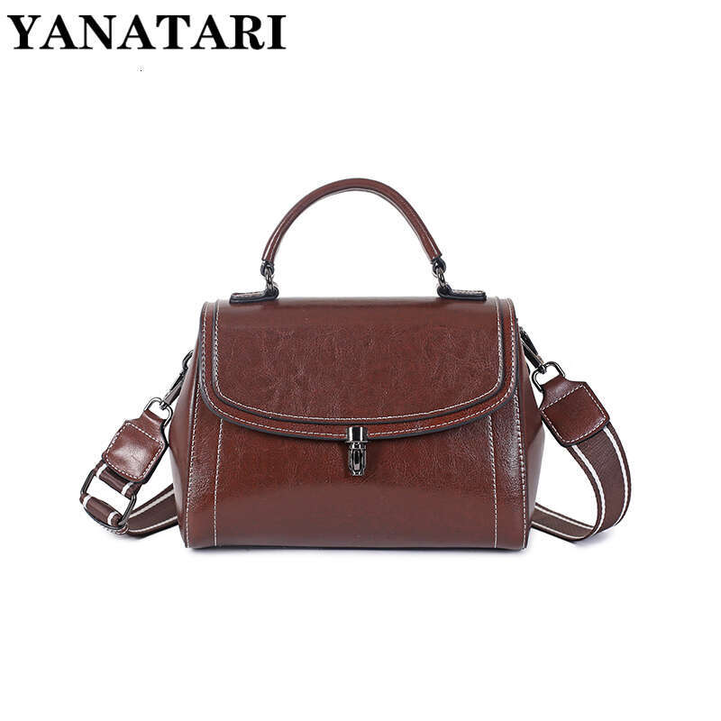 YANATARI Vintage Messenger Cowhide Coffee Leather Handbags Minimalist Square Crossbody Women Female Bag