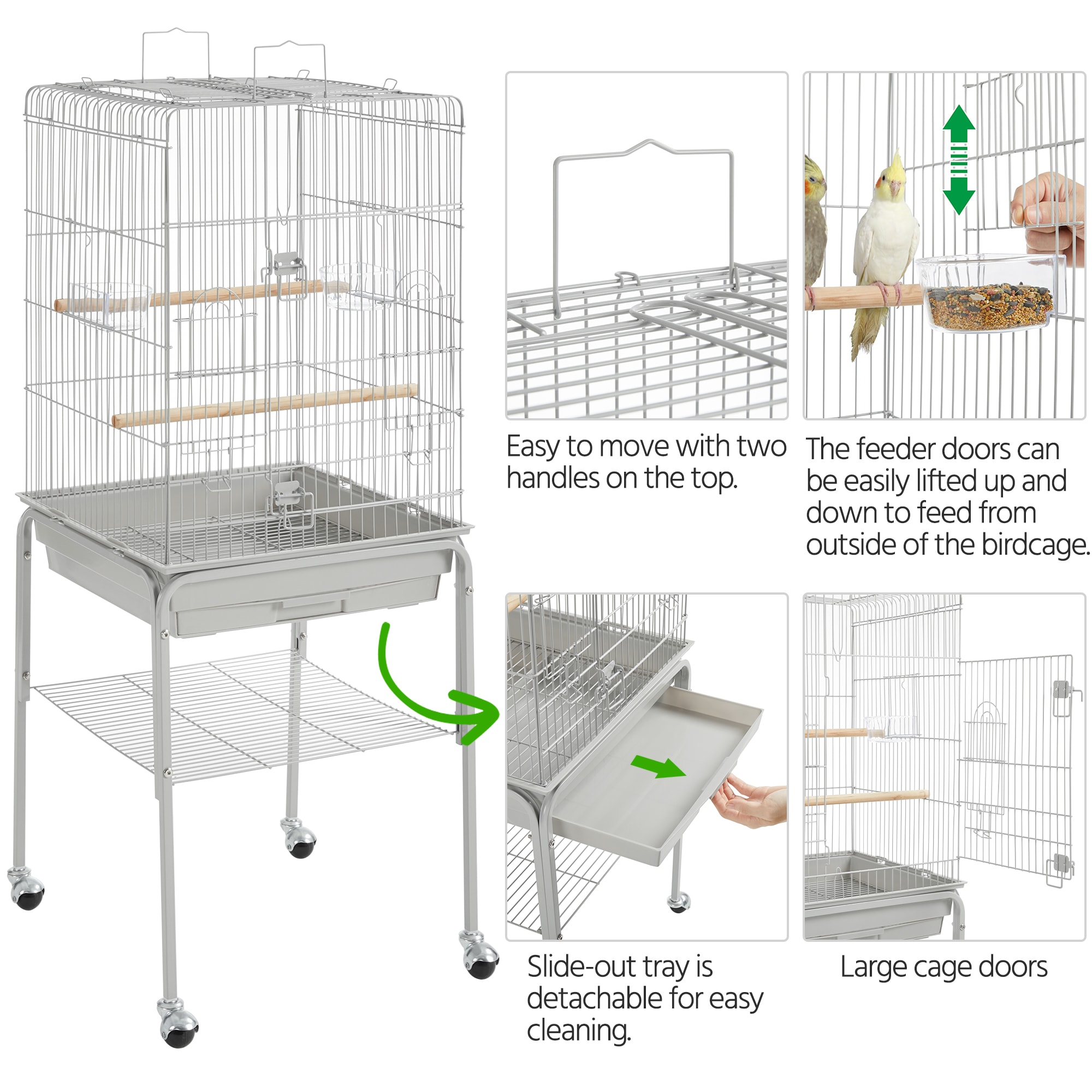 Topeakmart Light Gray Metal Bird Cage with Detachable Rolling Stand for Small Birds, 47" H