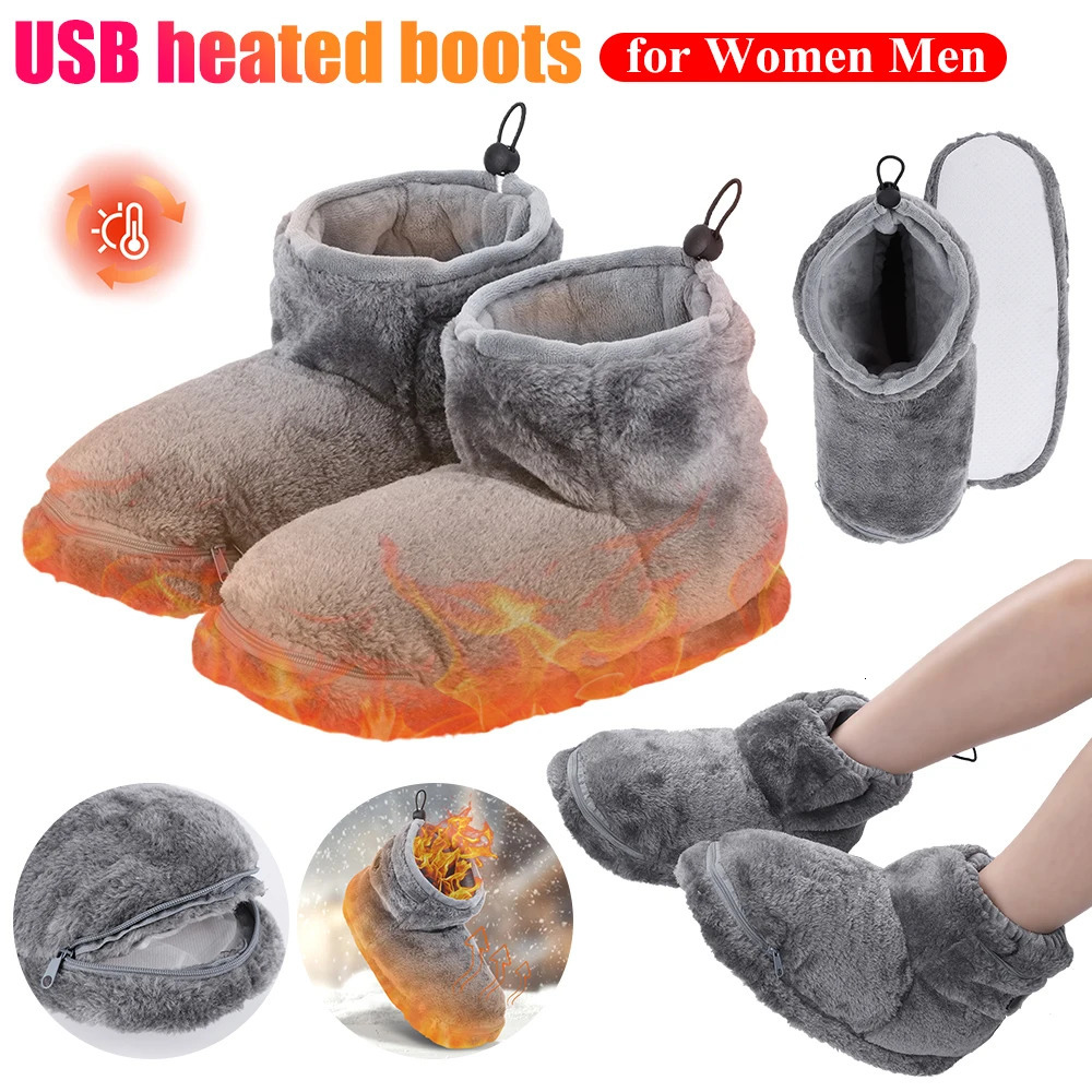 USB Heater Foot Shoes Winter Warm Snow Boots Comfortable Plush Warm Electric Slippers Foot Warmer Shoes for Men Women 241125