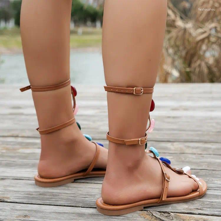 Sandals Bohemian Style Casual Gladiator Women Summer Fashion Color Gem Strap Open Toe Flat Shoes Roma Sandalias De Mujer