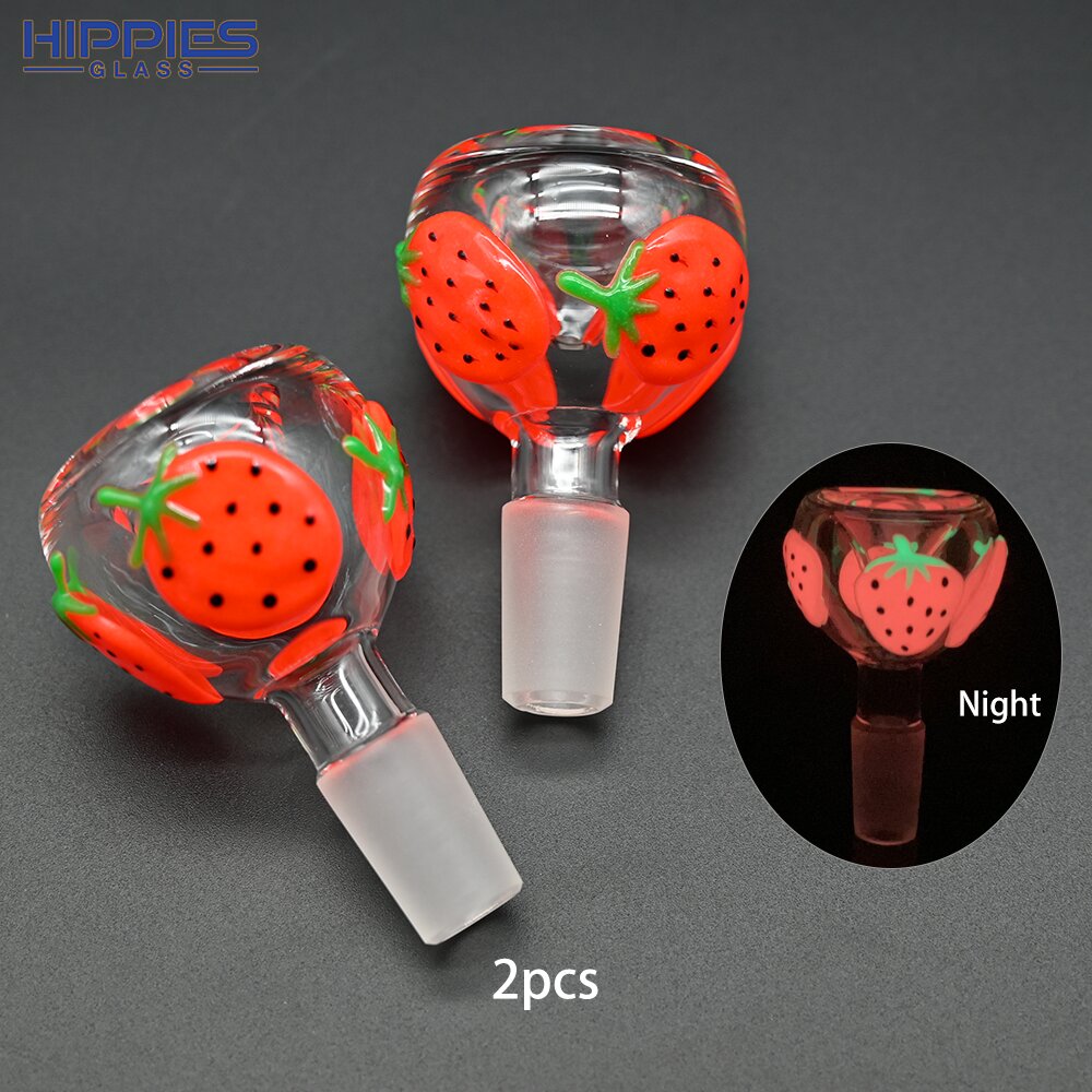 Borosilicate Glass Pipe Accessories,Luminous Hand Drawn Cute Strawberry Pattern,14mm Male Glass Bowl,Smoking Accessories, 6.5cm/2.5in
