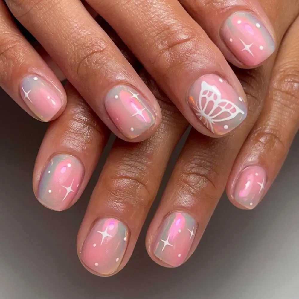 Black Butterfly Short Ballet Nail Tip French Fake Nail Full Cover Artificial Art Press Nail rhinestone Fake Nail PatchW241125