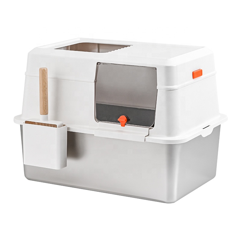 High Quality Oversized Stainless Steel Cat Litter Box Increased Height Enclosure Anti-Splash Reduction Smooth Sand Easy Cleaning