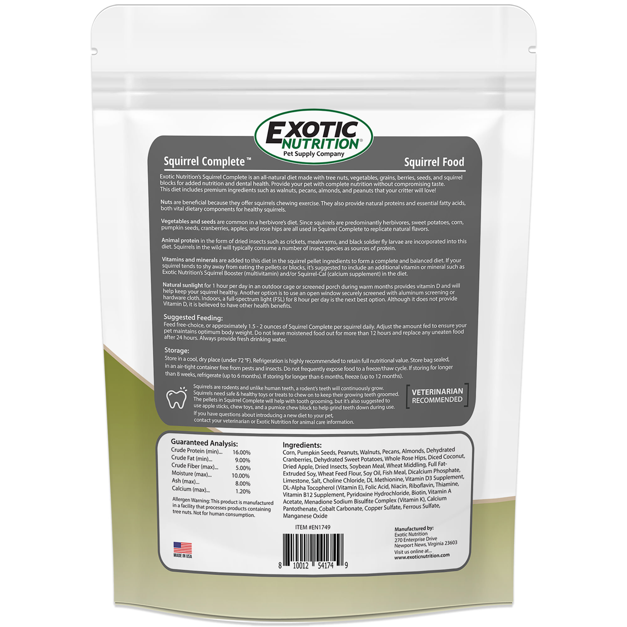 Exotic Nutrition Squirrel Complete Squirrel Food, 1.75 lbs.