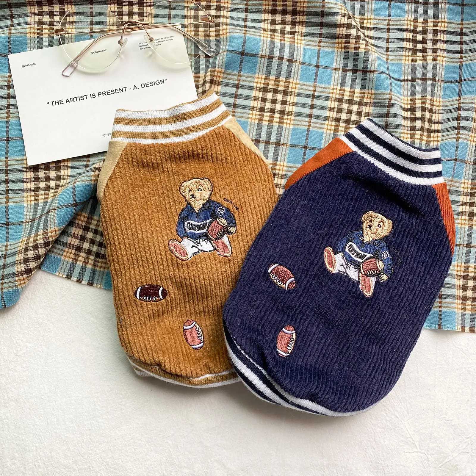 Pet Corduroy Trendy Baseball Clothes Dog Clothing Winter Teddy Warm Jacket Cute Teddy Bear Autumn Winter Clothing Puppy ClothesXJ241125