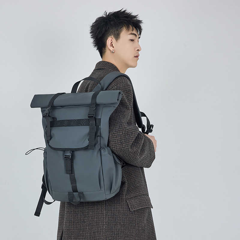 New Roll Mouth Trendy Men's Backpack Large Capacity Backpack Anti Splashing Personalized Travel Bag College Student Backpack 241125