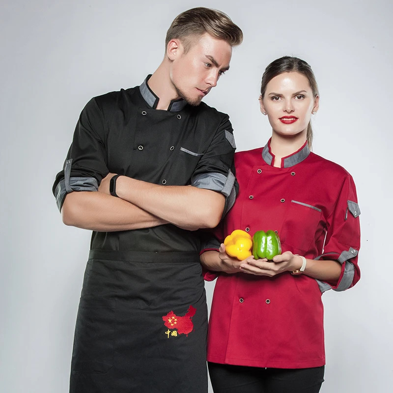 chef shirt Chef Jacket Long Adjustable Sleeve Men Women Unisex Cook Coat Restaurant el Kitchen Wear Waiter Uniform 240412