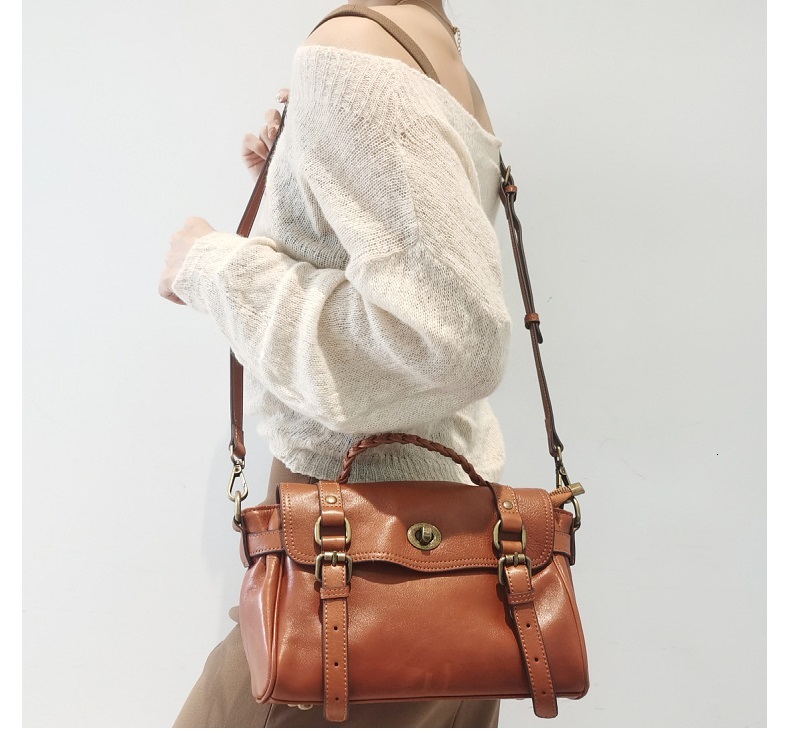 England Style Classic Handbags Women's Messenger Bags Retro Natural Cowhide Leather Satchel Female Shoulder Crossbody Bag Purses Genuine Leather