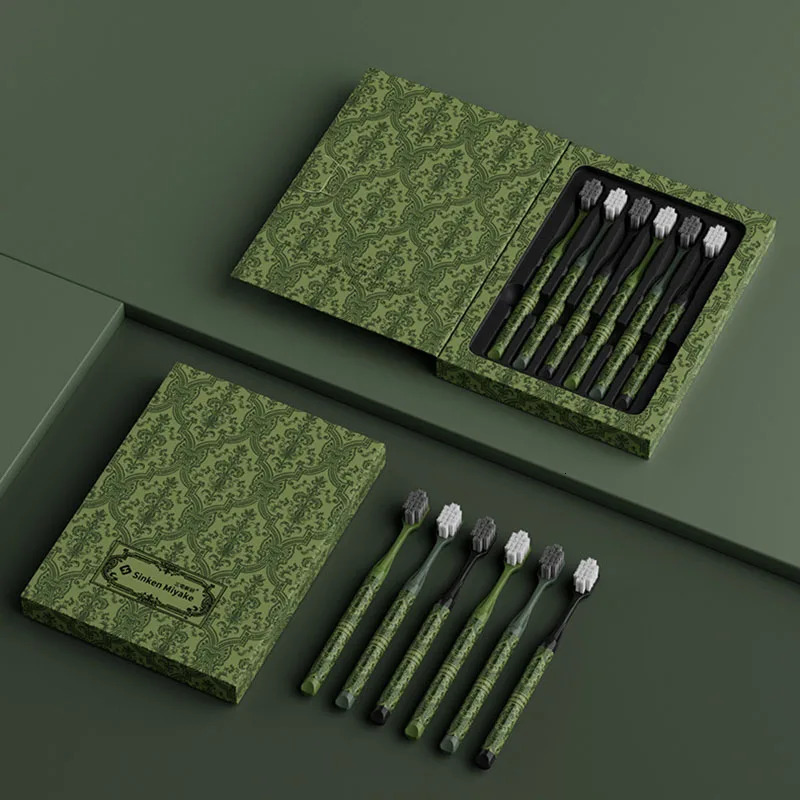 6 PC Forest Series Soft Adult Toothbrush Gift Box With Wide Head Family Set Light High-end Toothbrush Teeth Cleaning 241122