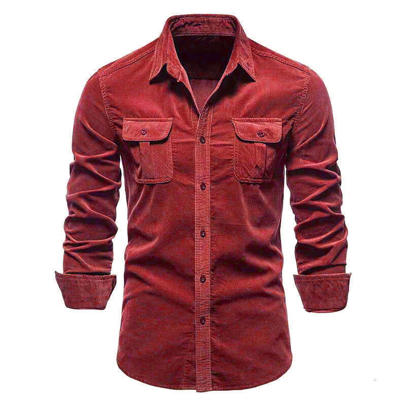 Men's Autumn Cotton Basic Japanese Corduroy Business Slim Fit Casual Shirt New Long Sleeved Set B1