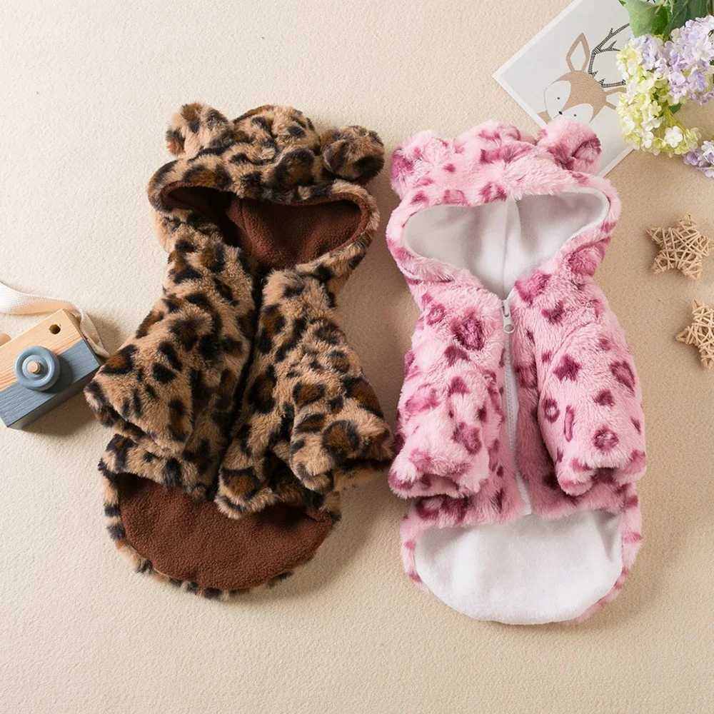 Winter Pet Dog Clothes Warm Fleece Dog Hoodie Leopard Dog Coat Jacket French Bulldog Clothing for Small Dogs Pets CostumesXJ241125
