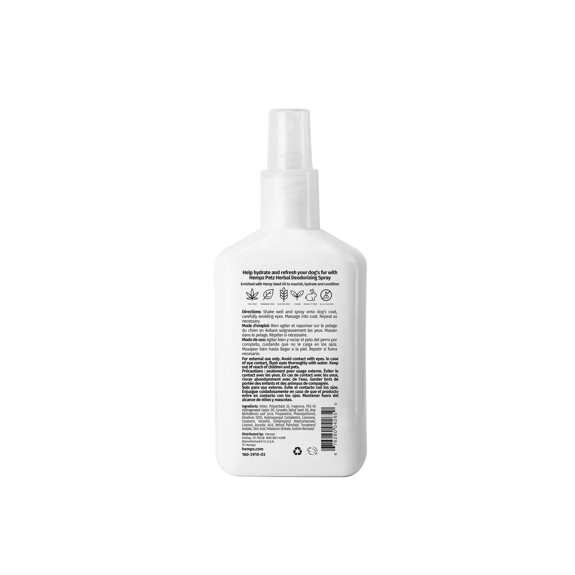 HEMPZ Creamy Citrus Orange & Red Raspberry Herbal Deodorizing Spray for Dogs, 8.5 fl. oz.