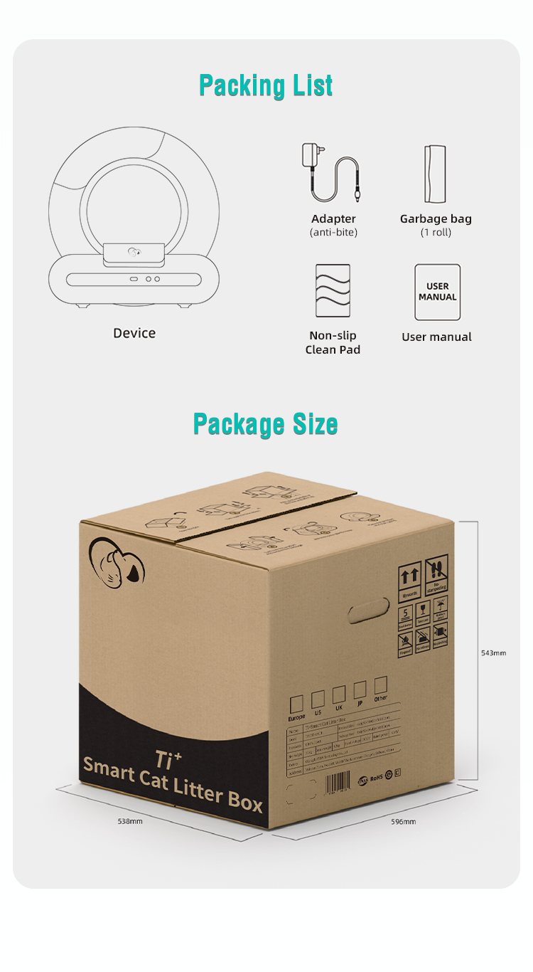 Tops EU Warehouse New Ti+ App-Controlled Smart Self-Cleaning Cat Litter Box Automatic Plastic Cat Toilet Accessories