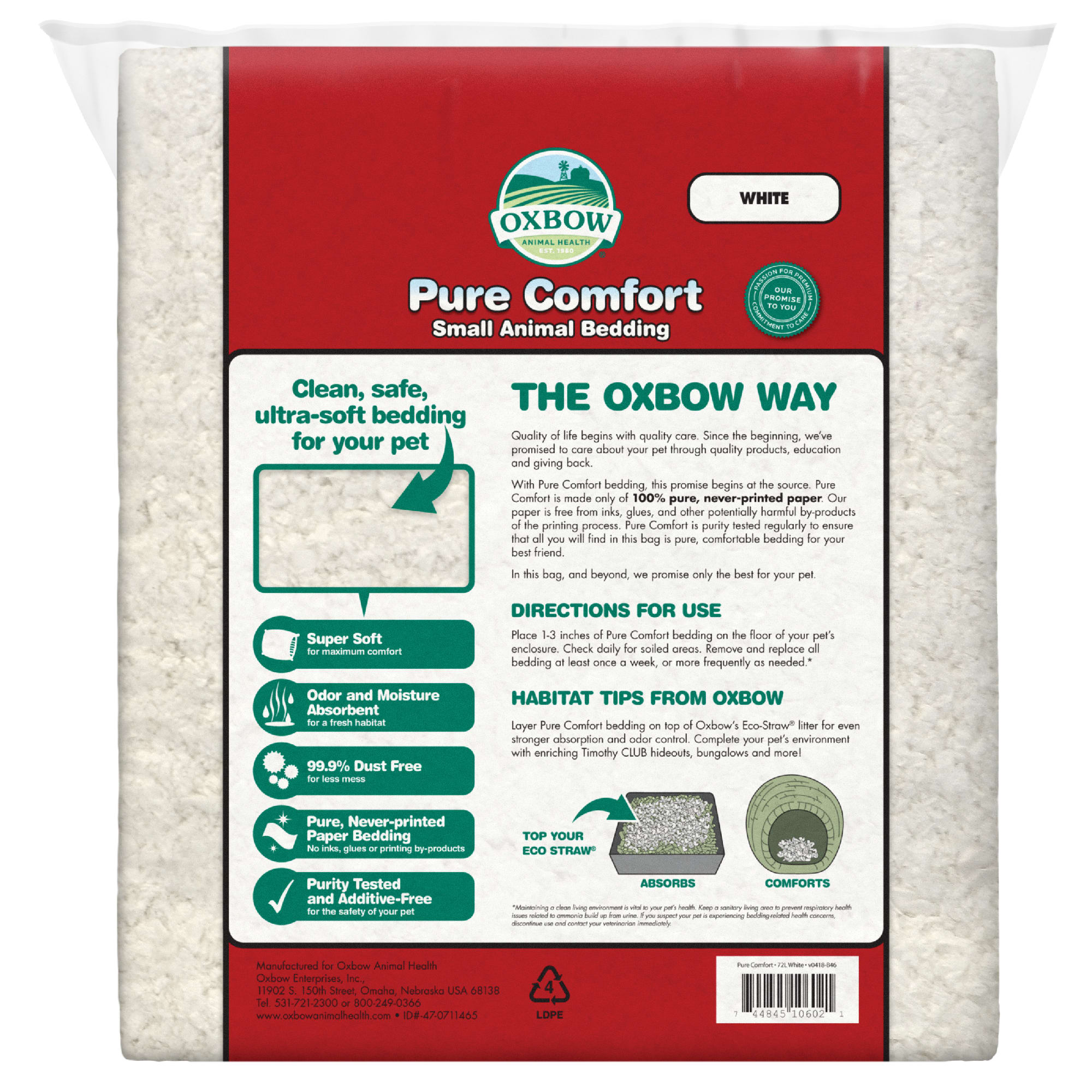 Oxbow Pure Comfort White Bedding, 72 Litre