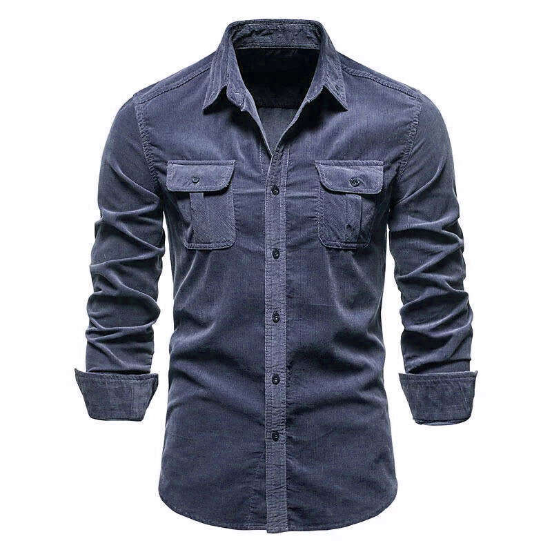 Foreign Trade Autumn Cotton Basic Japanese Corduroy Men's Business Slim Fit Casual Shirt Long Sleeved Set B3