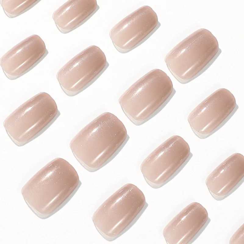 Lescent Fine Glitter Bare Color Wearable Nail Art Short Paraffin Finish Fake Nail Press on Nail Glue WholesaleW241125