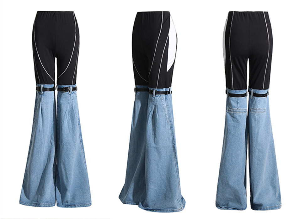 Jeans Womens Designer Trouser Legs Open Fork Tight American Retro Denim Trousers Slimming Jean Pants Wide Leg Flared Stretch Women Co