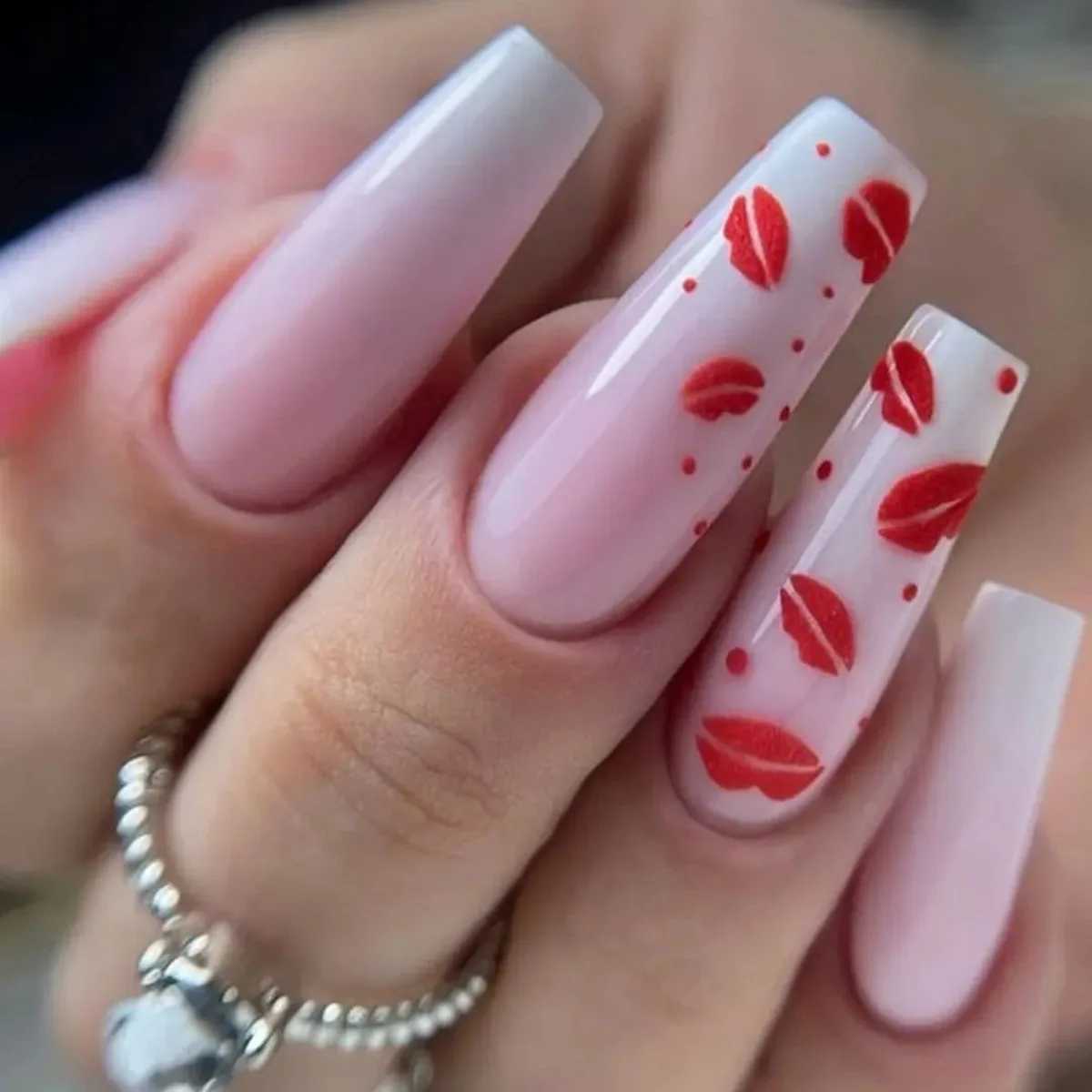 24 Simple French Fake Nails Diamond Ballet Fake Nails Brown Square Nails with Love Design PressW241125