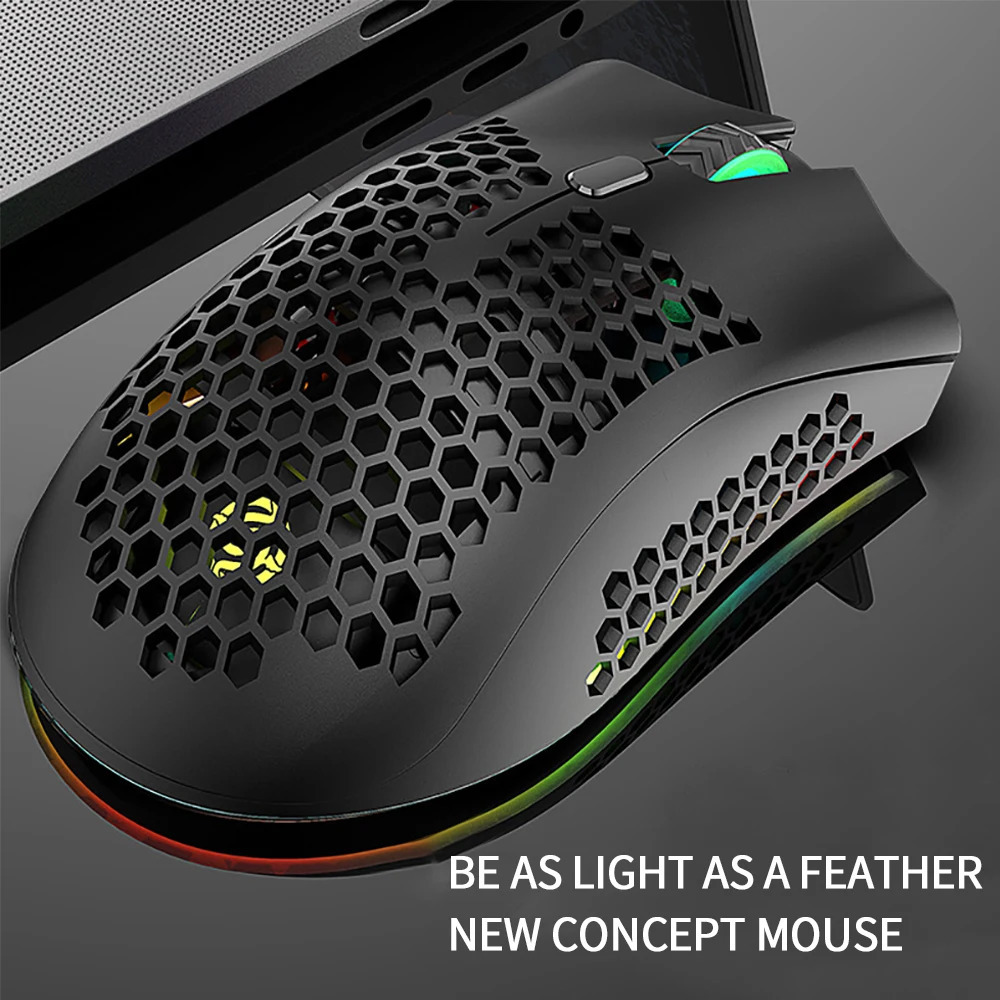 BM600 Rechargeable Gaming Mouse USB 2.4G Wireless RGB Light Honeycomb Gaming Mice Desktop Computer Notebook Laptop E-sports Mice 240415