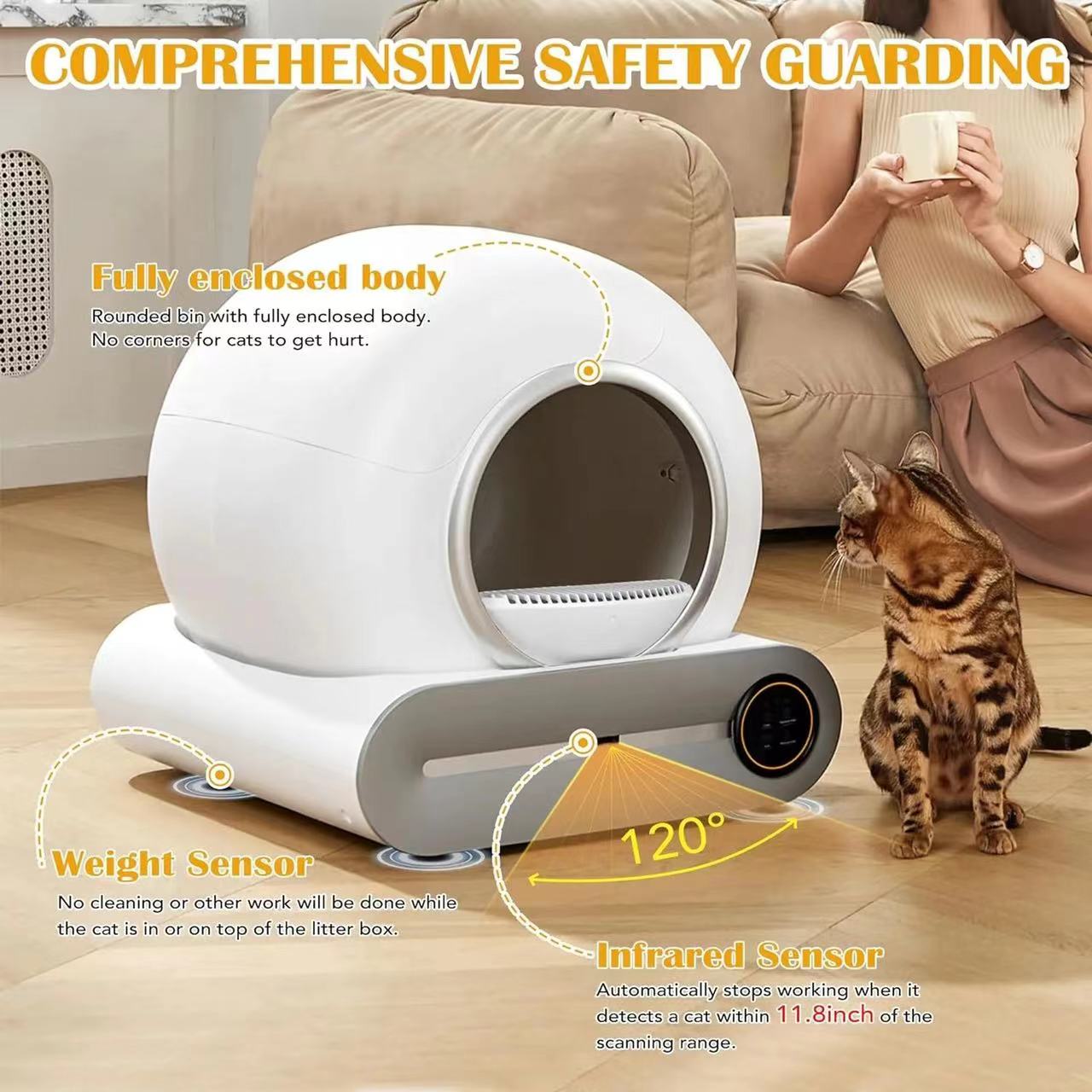 Automatic Electric Cat Toilet Self-Cleaning Tuya APP Controlled Litter Box with Safety Protection for New Cats