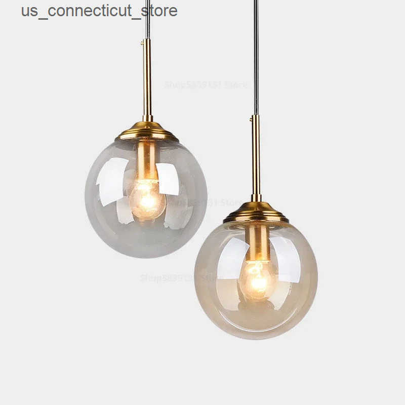 Pendant Lamps Nordic Modern Gray Glass Ball Island Pendant Lights Vintage Mirror Beside Bedroom Lamp Living Room Decor for Home Light Fixtures L240910