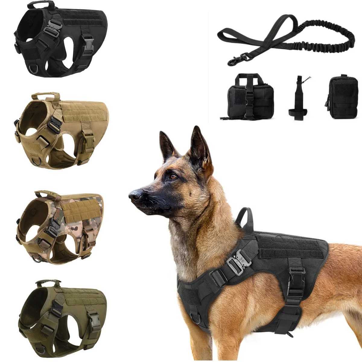 Military large dog harness pet German Shepherd K9 Mnois training vest tactical dog harness and belt set X241125